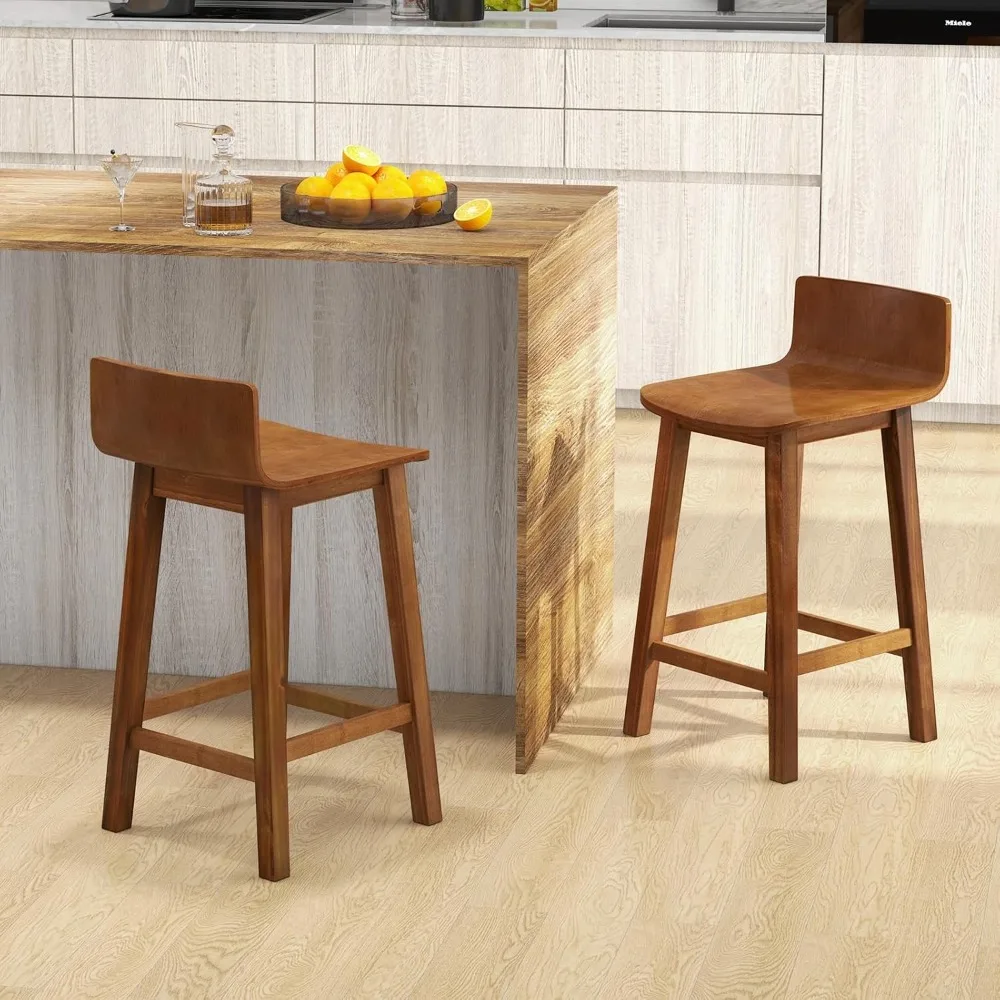 

24.5" Bar Stools Set of 2, Counter Height Bar Stools w/Low Back & Footrest, Farmhouse Wooden Bar Dining Chairs, Armless