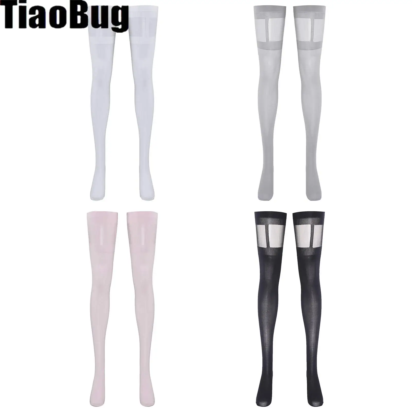 

Women Thigh High Tulle Stockings Semi-Sheer Top Patchwork Tulle Soft Nylon Tights Lingerie