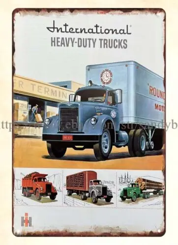 home deco 1950s INTERNATIONAL IH Barnyard Country HEAVY-DUTY TRUCKS tin sign