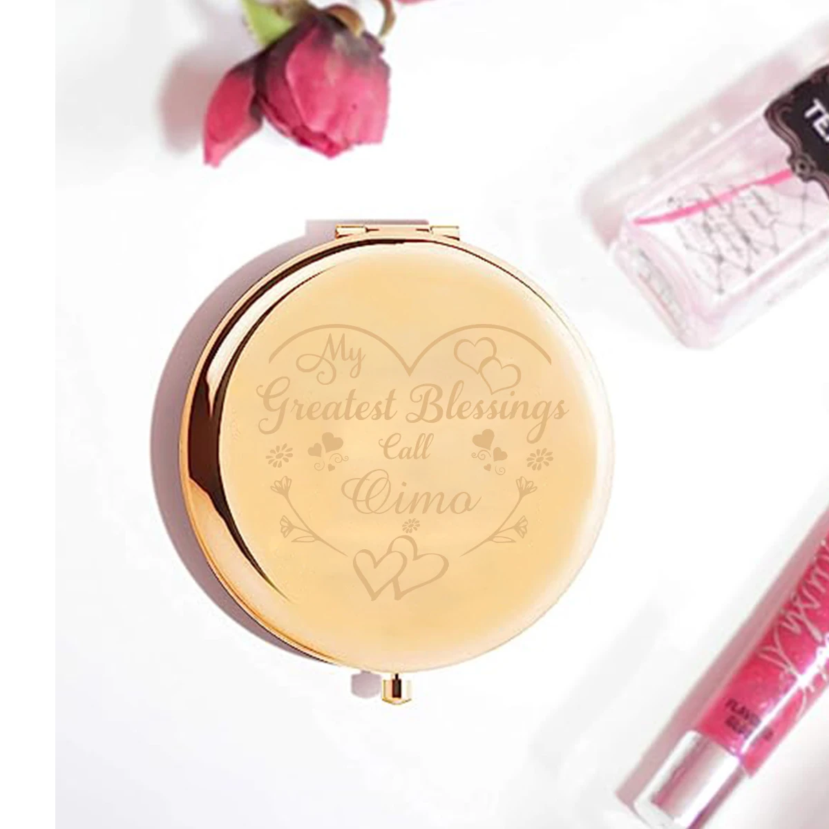 Miroir pliable en métal avec gravure de nom personnalisé, beauté mes plus grandes bénédictions, pour mariage, mariée, demoiselle d'honneur, 1 pièce