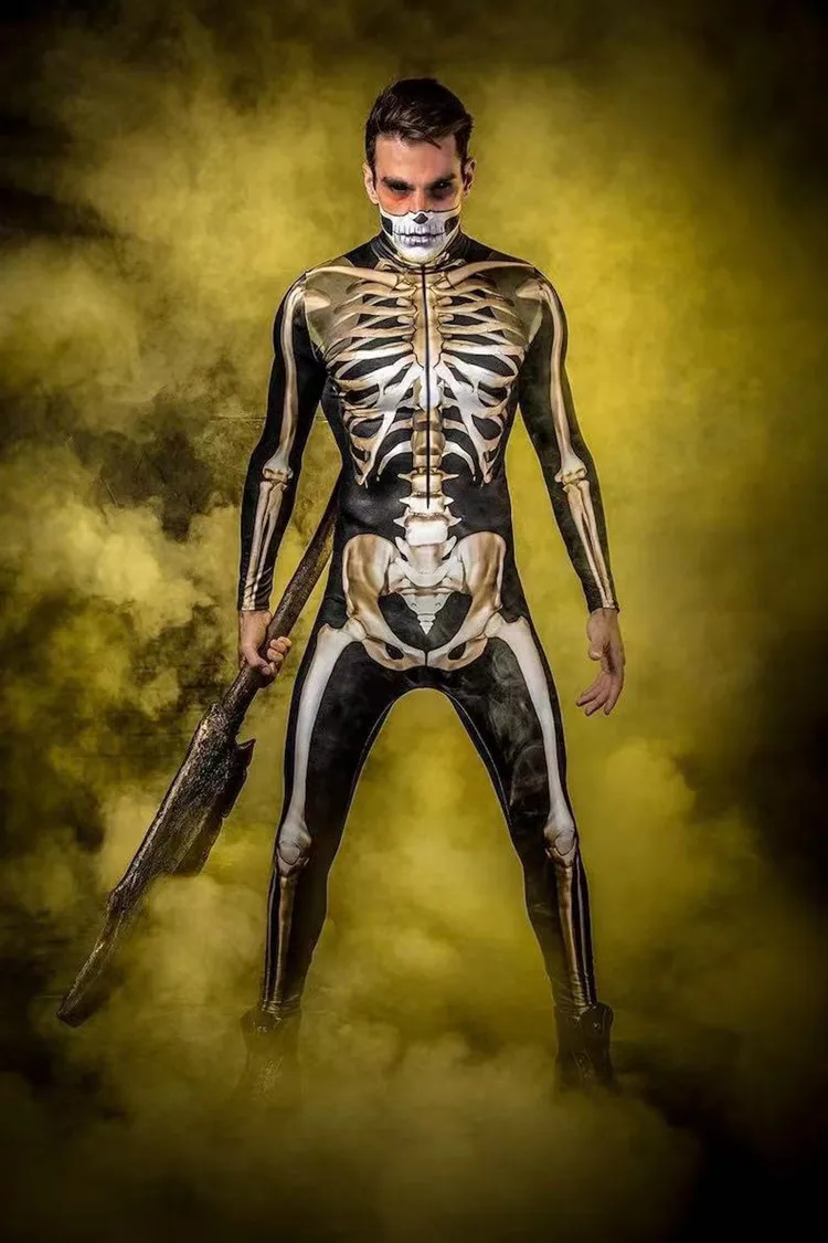 2022ใหม่ Skeleton Skull การพิมพ์ดิจิตอลผู้หญิงแน่นฮาโลวีน Party Jumpsuit คอสเพลย์เครื่องแต่งกาย Zentai บอดี้สูทชุด