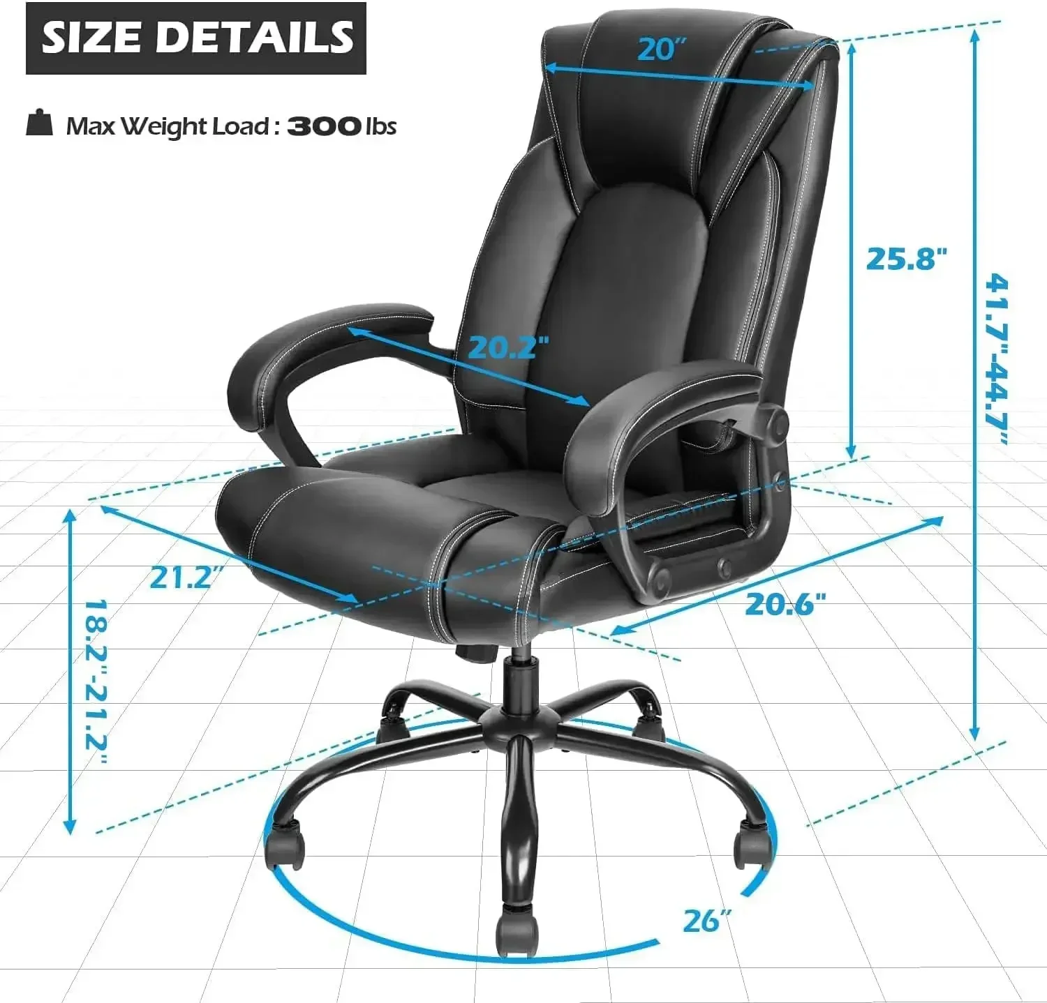 Black Desk Office Chair Executive Chair Ergonomic Support Tilting Function Bonded Leather Spring Cushion