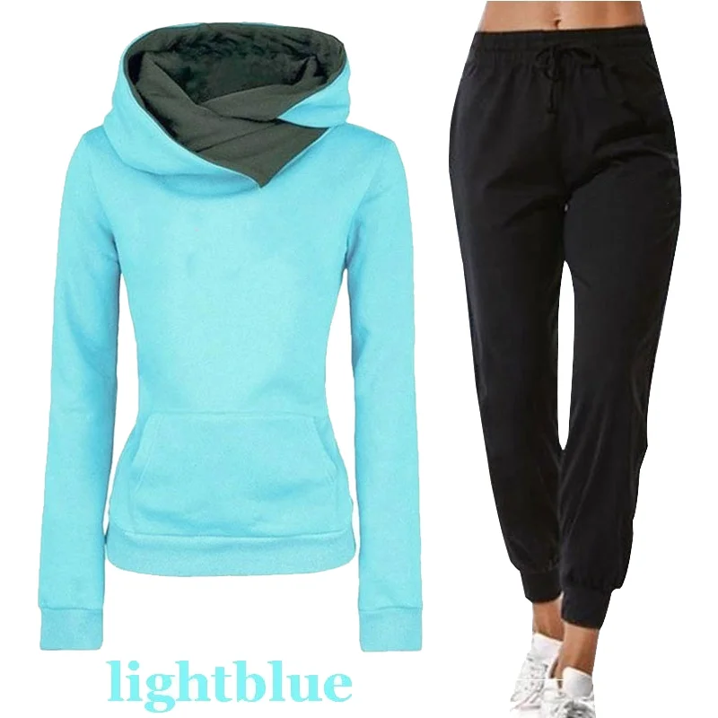 Women Hoodie Set Sportwear Suit Casual Jacket Sweatshirt + Pants 2 pcs Set Splice Tracksuit Suit