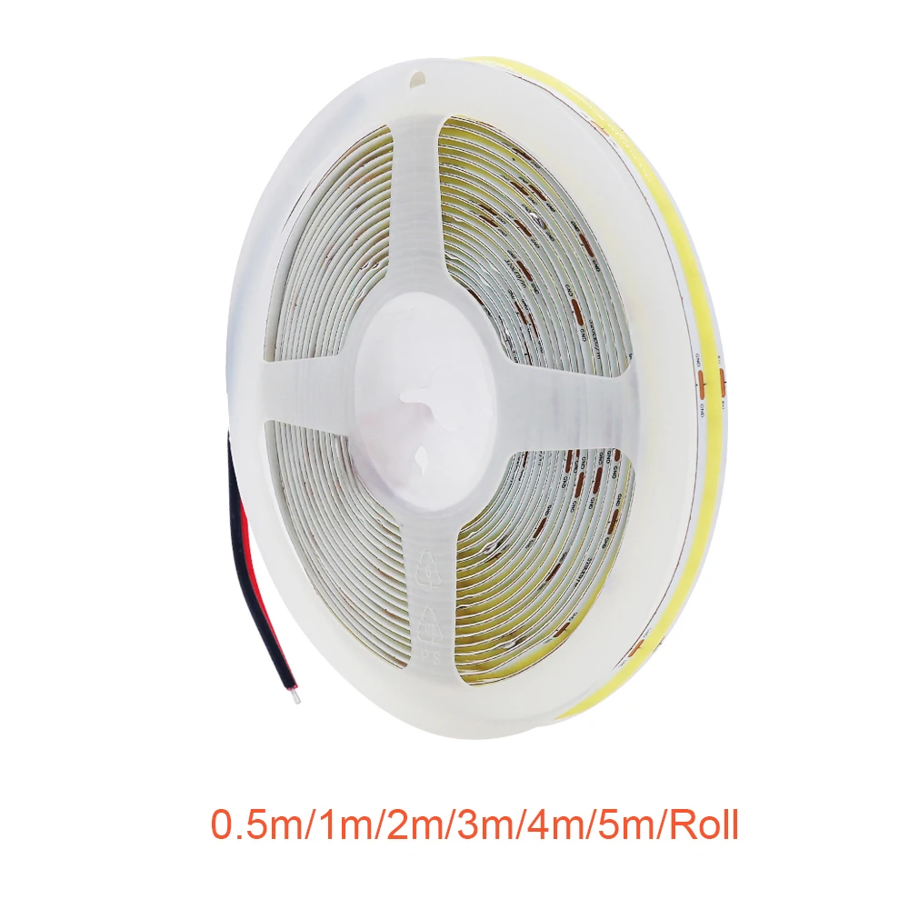 5V 12V 24V LED COB Strip Light With 2pin Wire 320LED/m High Density Linear Lighting RA 90 Flexible Tape Lamp Home Decor For Room