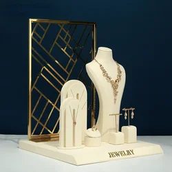 New jewelry props metal beige window display set necklace ring jewelry storage display stand