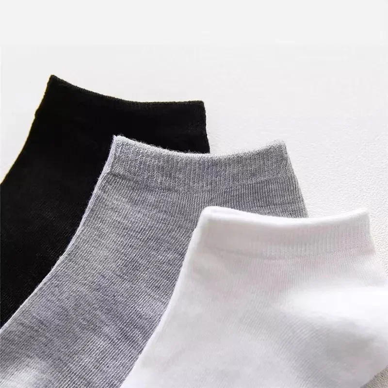 10 Pairs of Summer Solid Black and White Gray Socks, Boat Socks for Men and Women, Breathable and Sweat Absorbing Socks