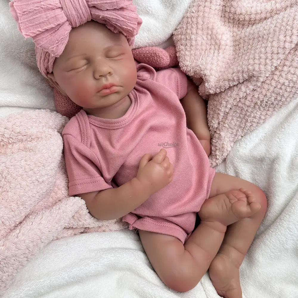 Collectible 20Inch Silicone Reborn African Baby Doll Hand-Painted Bebe Girl/Boy for Display & Parenting Practice Toy