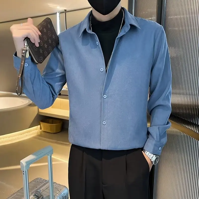 

Sli Slim Fit Men's Woolen irt Long Sve Autumn Winter Trendy Brand Casual Faion Briti Sle Youthful Ele Men'...
