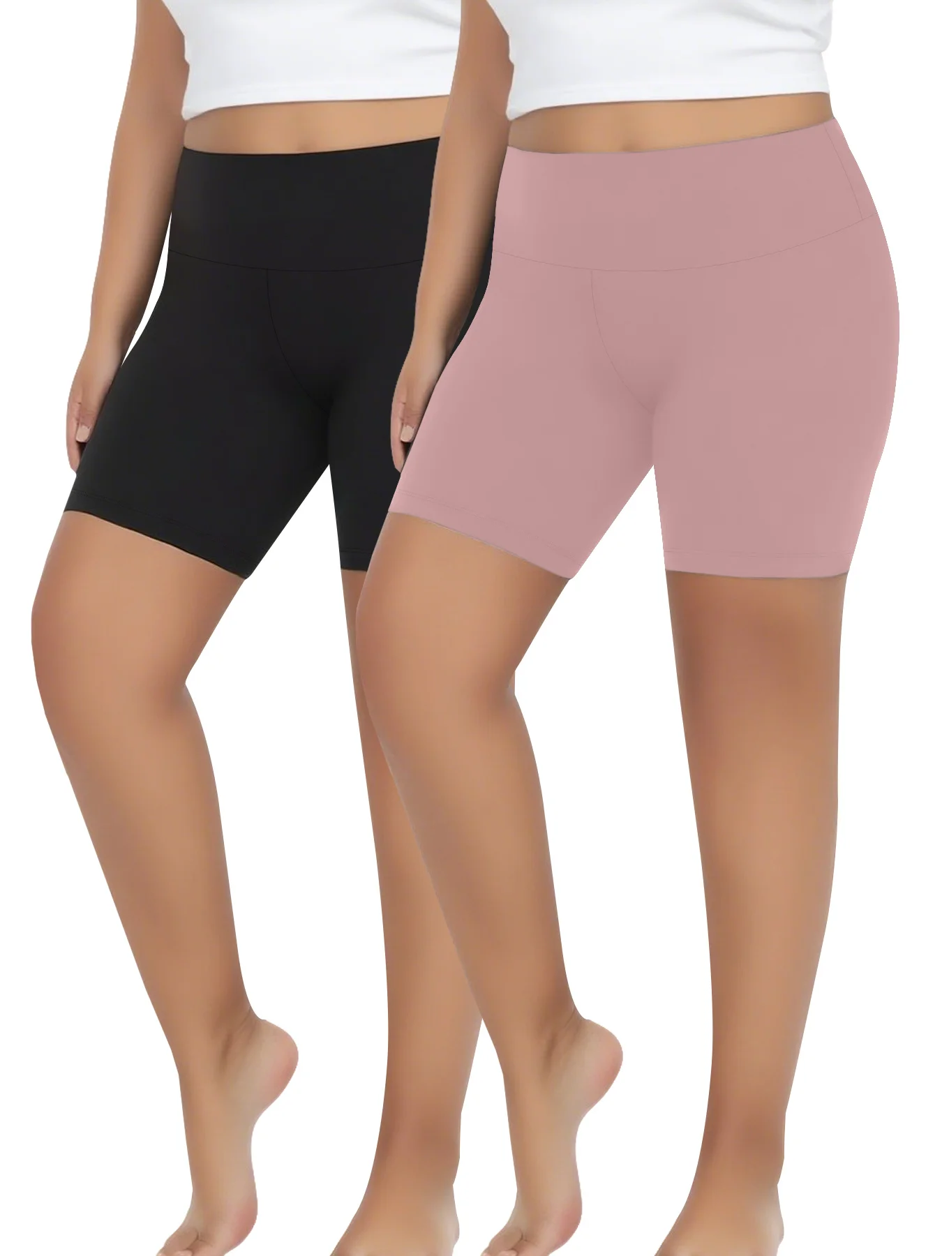 2 pacotes de shorts de motociclista plus size para mulheres, cintura alta, super macio, treino, yoga, atlético, corrida