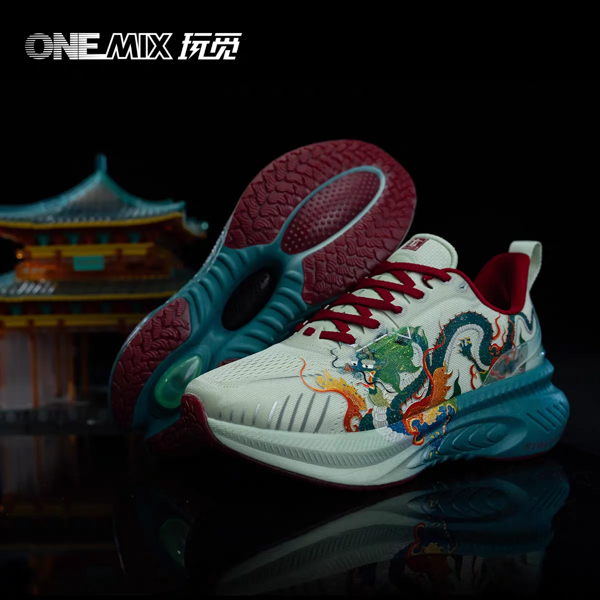 ONEMIX Chinese Loong Shock Absorbed Running Shoes Men's Anti slip Wear resistant Professional Sports Shoes Women
