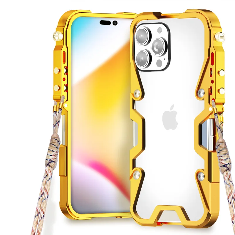 Luxury Armor Metal Aluminum Phone Cases Bumper For Iphone 15 14 13 12 Pro Max Plus Cover Mechanical Purely Handmade Skull Case