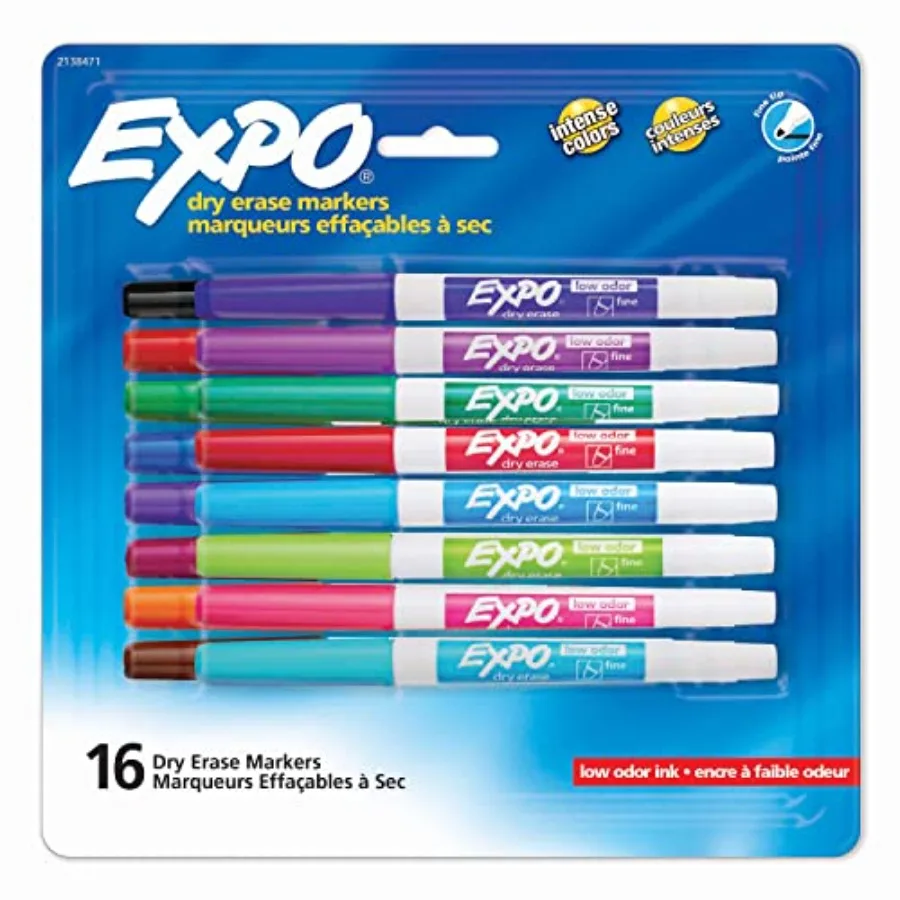 Dry Erase Markers, Whiteboard Markers with Low Odor Ink, Fine Tip, Assorted Vibrant Colors, 16 Count