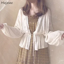 Cardigan feminino nova primavera solto rendas doce meninas batwing manga vintage estilo coreano blusas de malha proteção solar feminino