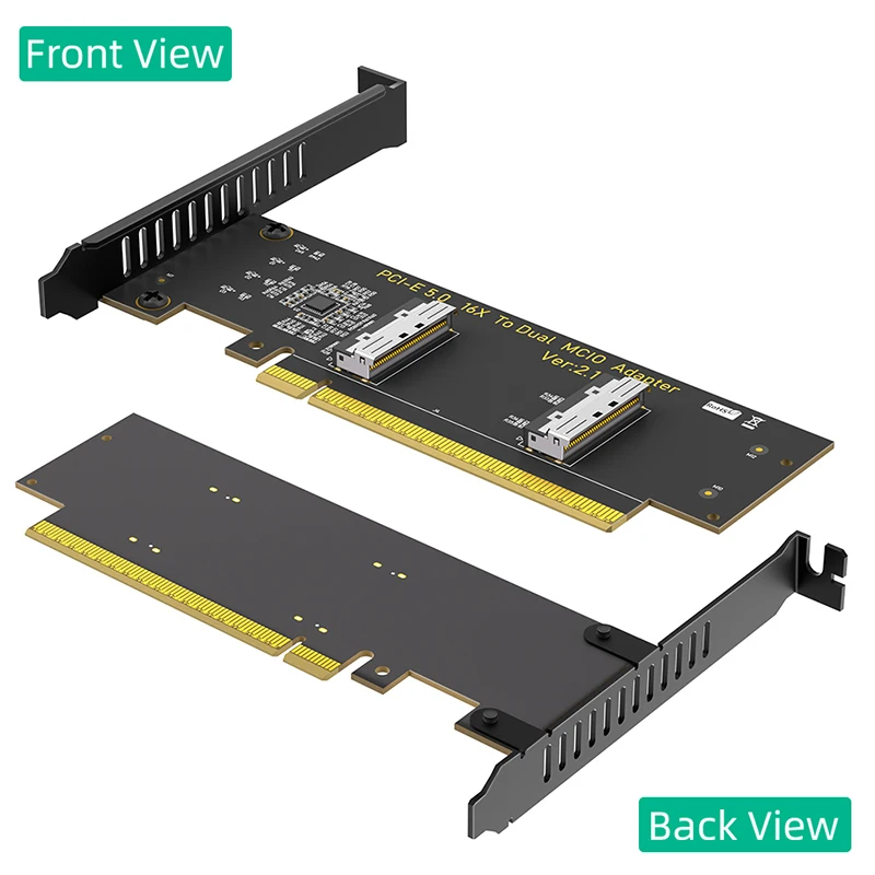 PCI-E 5.0 X16 to Dual MCIO 8i Adapter Card PCIe Gen5 16X to 2-Port MCIO SFF-1016 Converter Supports Bifurcation for NVMe SSD GPU