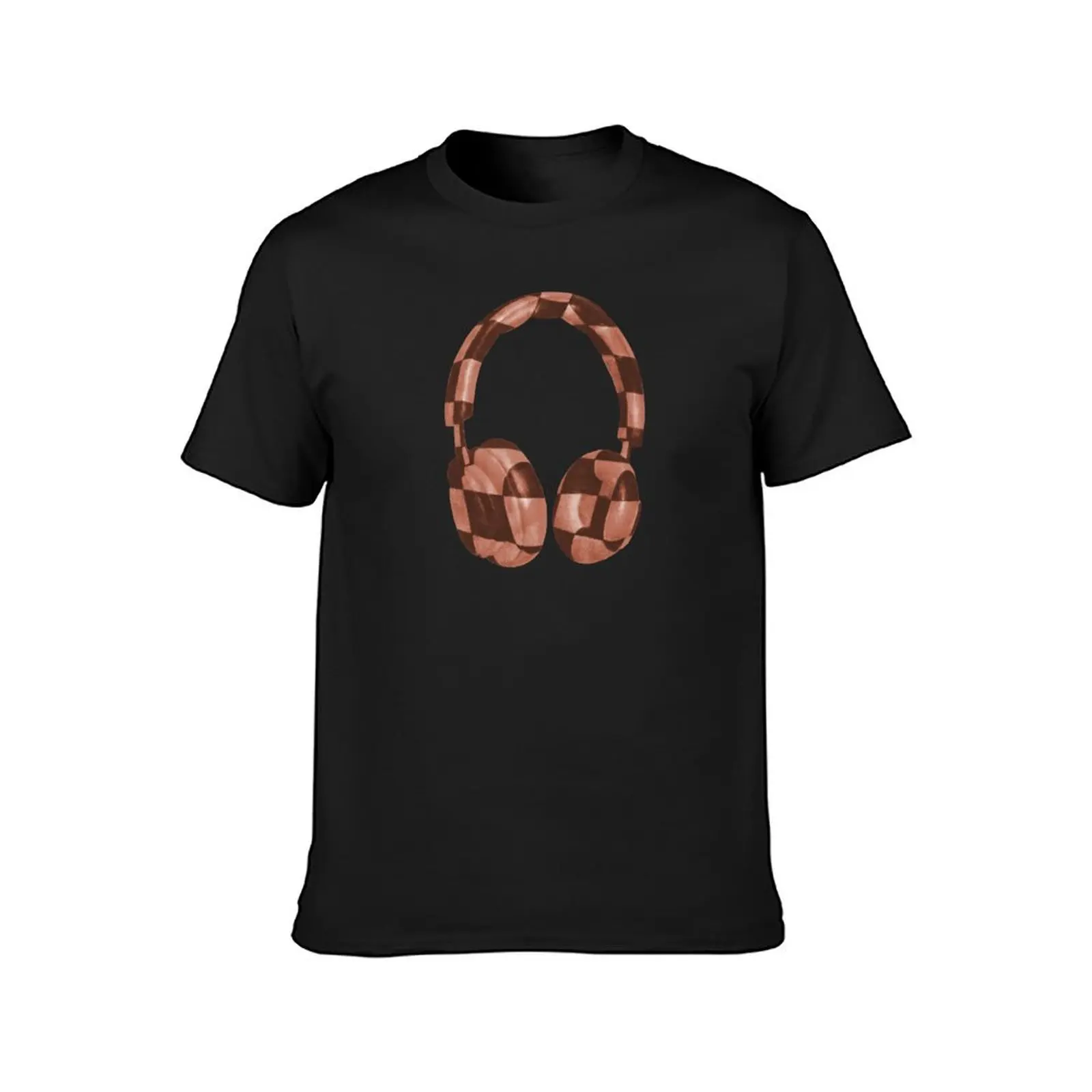 Check pattern headphones T-Shirt kawaii clothes customizeds plain t shirts men