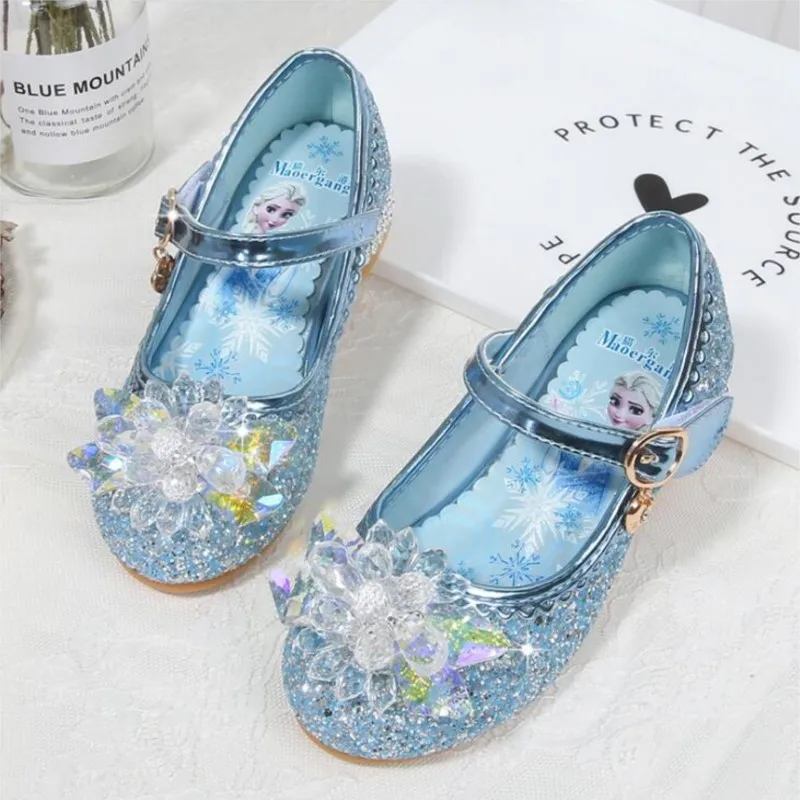 Moda Elsa Princess Girl Shoes Frozen Cartoon Dress Shoes For Girls Fashion Party Shoes con tacchi alti regalo di natale