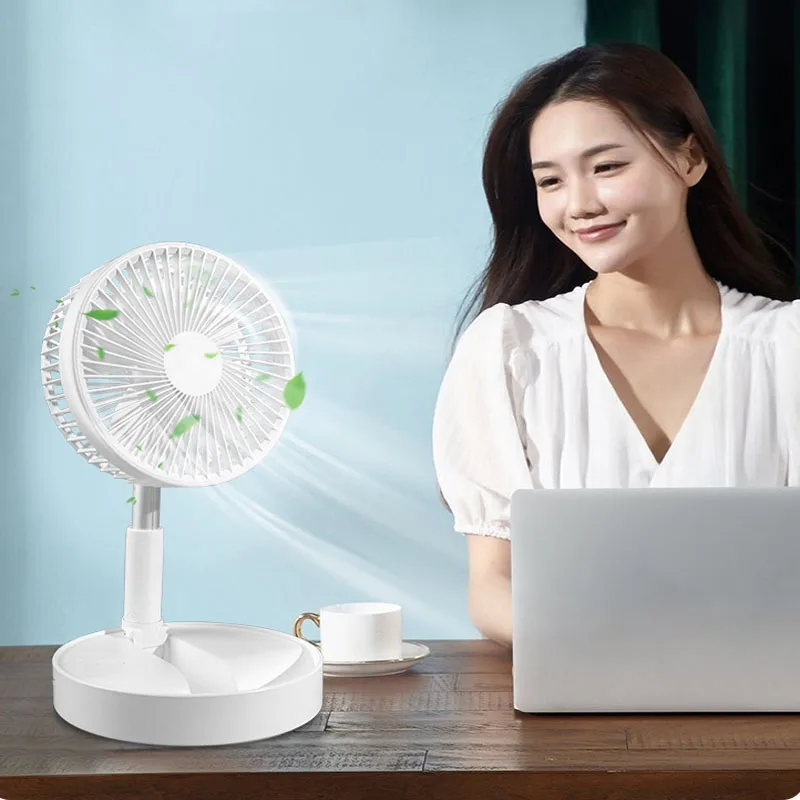 Summer Desktop USB Rechargeable Small Electric Fan Quiet Portable Mini Fan Desktop Floor Standing Folding Retractable Fan