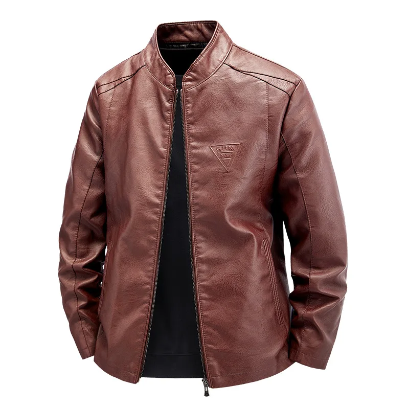 Stand Collar PU Jacket Men Motorcycle Biker Baseball Jacket Coat 5XL Plus Size Fashion Casual Cargo Jacket Male PU Coat Black