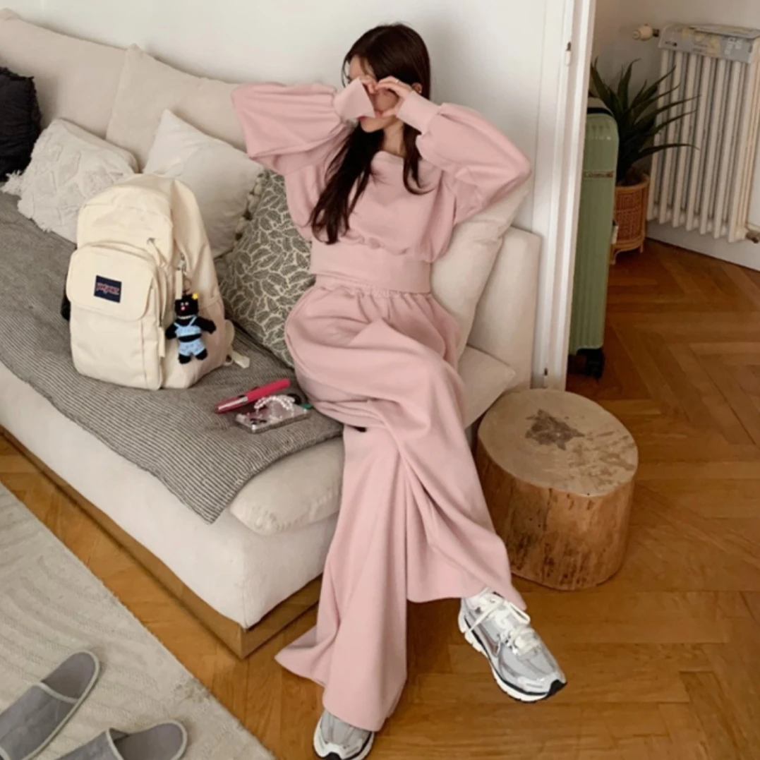 

Элегантный женский комплект, весна 2024, новый повседневный свитшот, спортивные офисные женские широкие брюки, костюм из двух предметов для женской уличной одежды