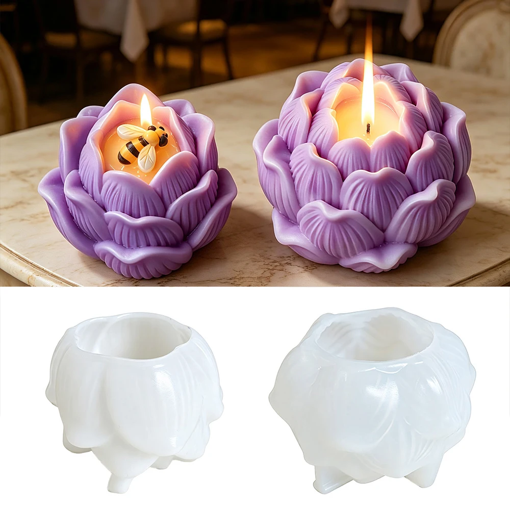 S0314 Bee Lotus Flower Silicone Mold DIY Handmade Resin Casting Concrete Plaster Floral Scented Candle Soap Making Tool