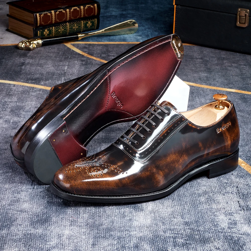 Genuine leather men's Oxford shoes for business formal office commuting breathable anti slip wear-resistant pointed lace up shoe