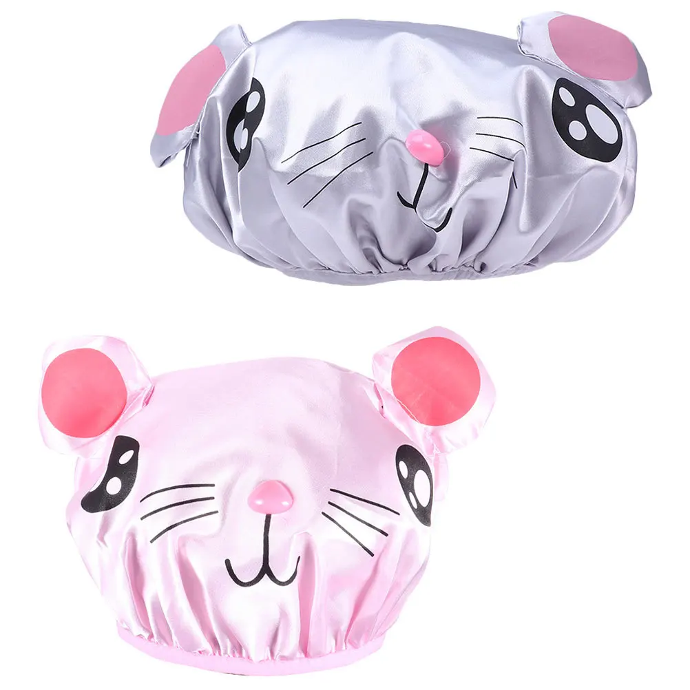 

2Pcs Kids Shower Caps Cartoon Style Elastic Comfortable Polyester Fiber Bath Hair Bonnets for Toddlers Reusable Washing Sleep