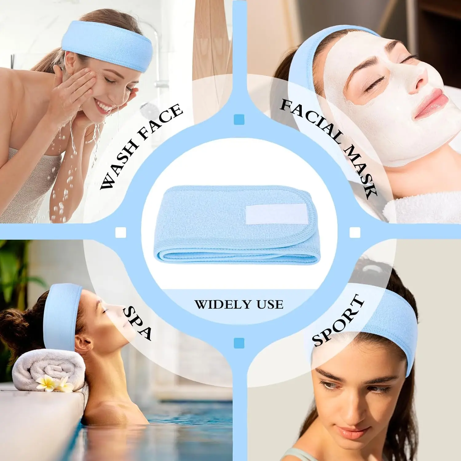 Bandeau de sauna pour le visage, serviette commissionnée réglable pour le bain, le maquillage et le sport, 1 paquet