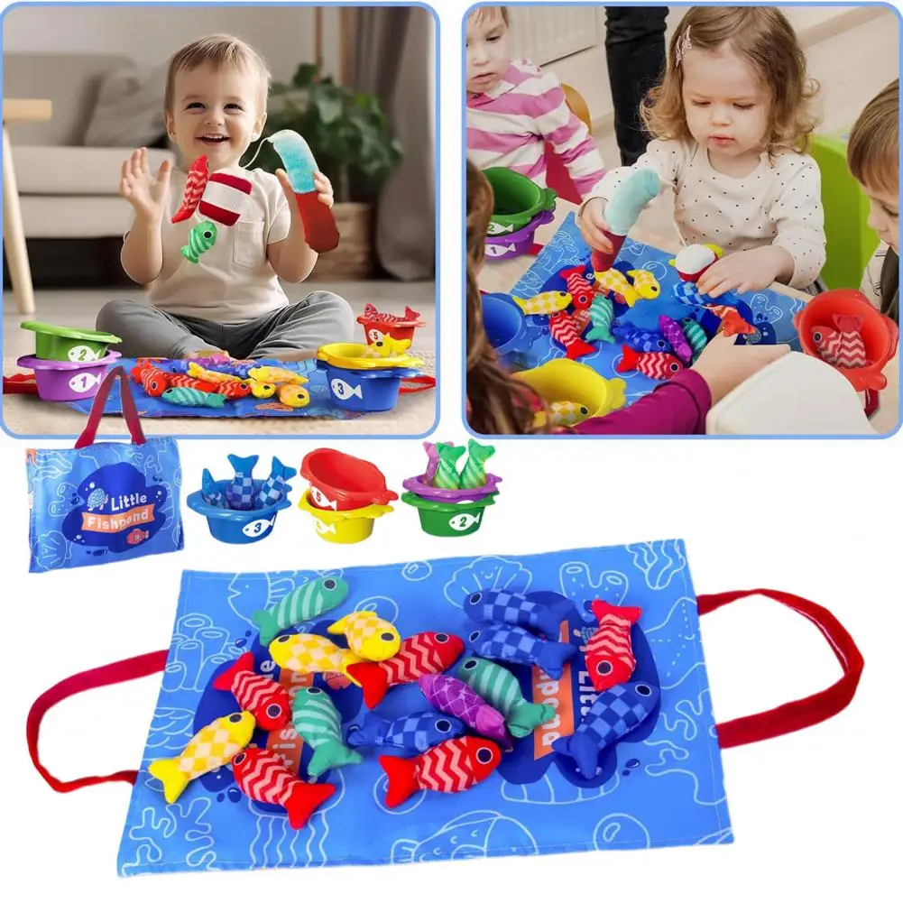 Cloth Fish Sorting Game Toddler Fishing Toy Educational Toddler Fishing Game Set with Color Sorting Cloth Fish Toys for Boys