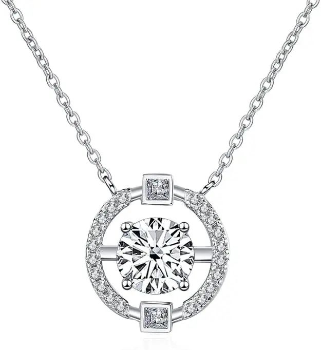 

HYJYGM s 1ct moissanite Necklace Women's Round Pendant Clavicle Chain Valentine's Day Gift