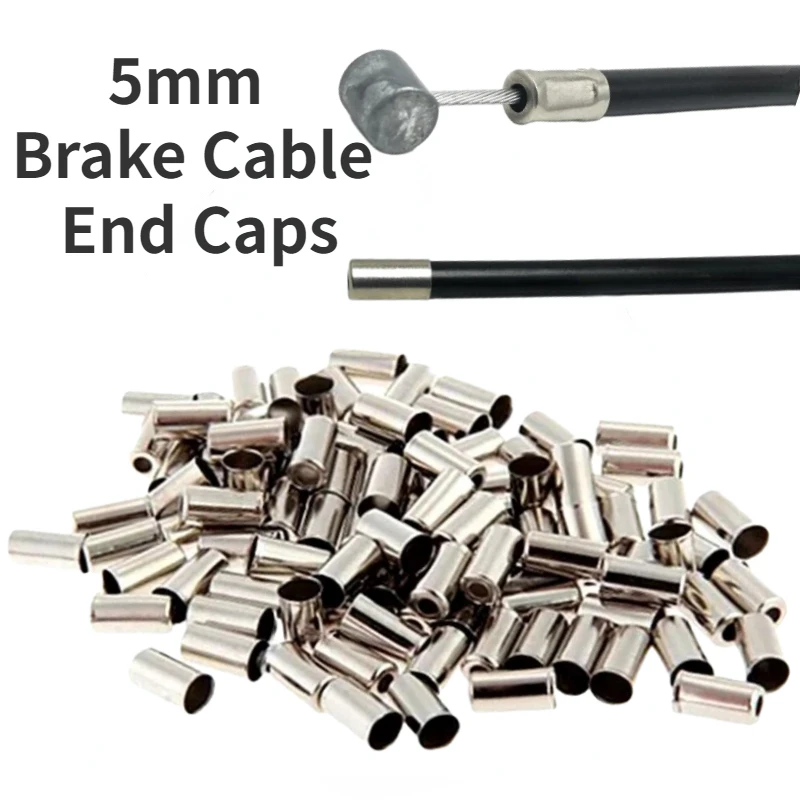 50/100 Uds. Tapas de extremo de Cable de freno de 5mm para bicicleta de montaña, Cable de cambio de bicicleta de carretera, tapa de punta de Cable, carcasa plateada, tapa de extremo de Cable de engranaje