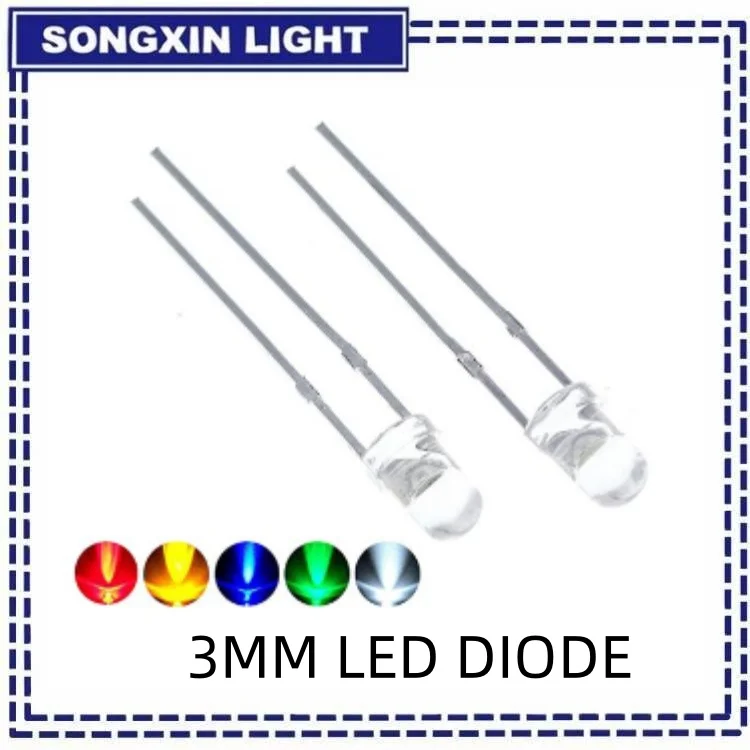 F3 Ultra Bright 3MM Round Water Clear Green/Yellow/Blue/White/Red LED Light Lamp Emitting Diode Dides Kit