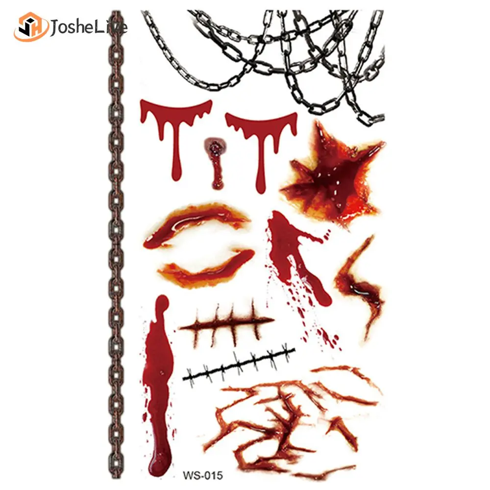 Halloween Realistic Terror Wounds Tattoos Waterproof Tattoo Sticker With Fake Scab Blood Special Costume Small Neck Fake Tatoo