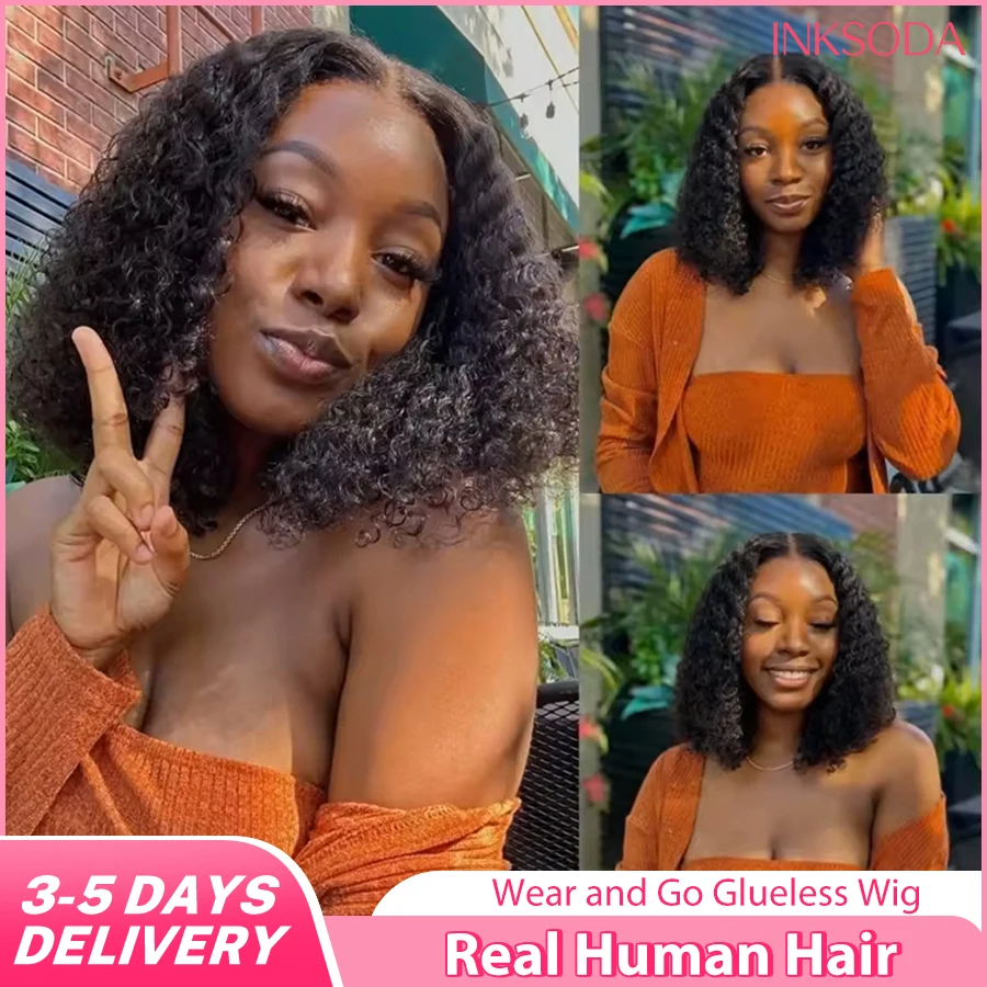 

Curly Bob Glueless Deep Wave Human Hair Wig 220% Density 5x5 Lace Front Wig Pre Plucked Brazilian Hair Wigs Real Human Hair