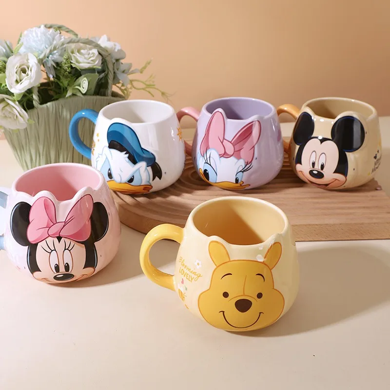 Disney Donald Duck Mickey Shape Cup Creative Cartoon Water Cup Winnie The Pooh Mug Ceramic High-Looking Milk Cup