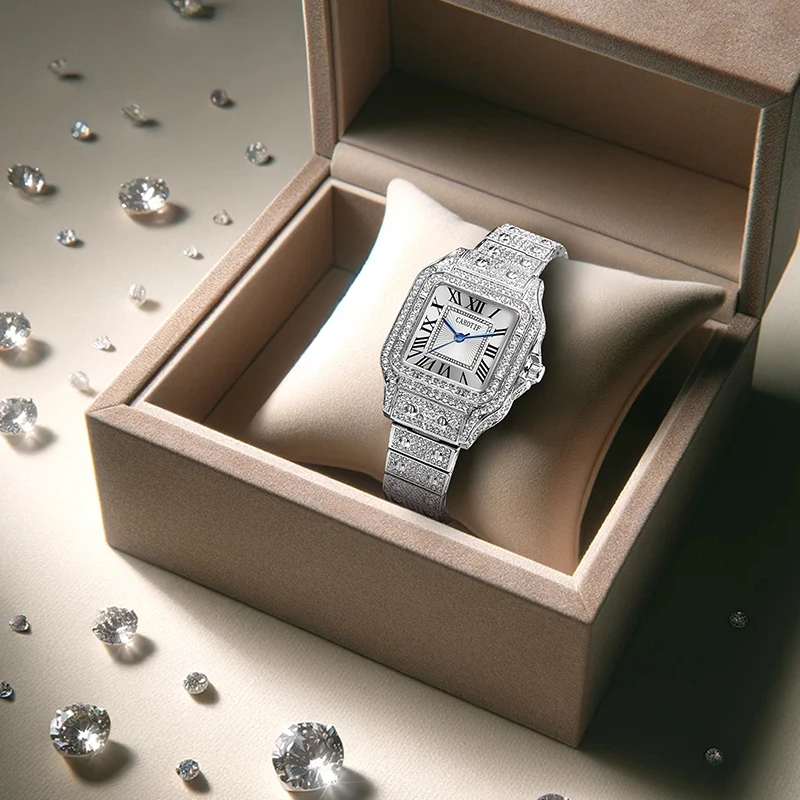 

Женские серебряные квадратные кварцевые часы с элегантным стилем и звездным дизайном.