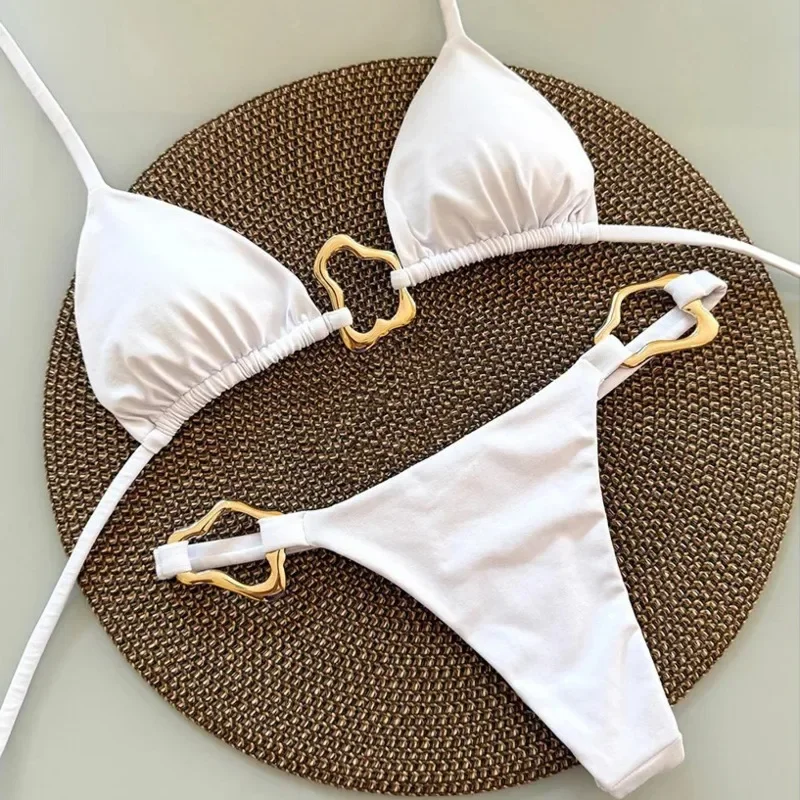 Set bikini sexy con stringhe Bikini brasiliano a vita bassa con scollo all'americana Costume da bagno sfacciato in 2 pezzi per feste in piscina sulla spiaggia da donna