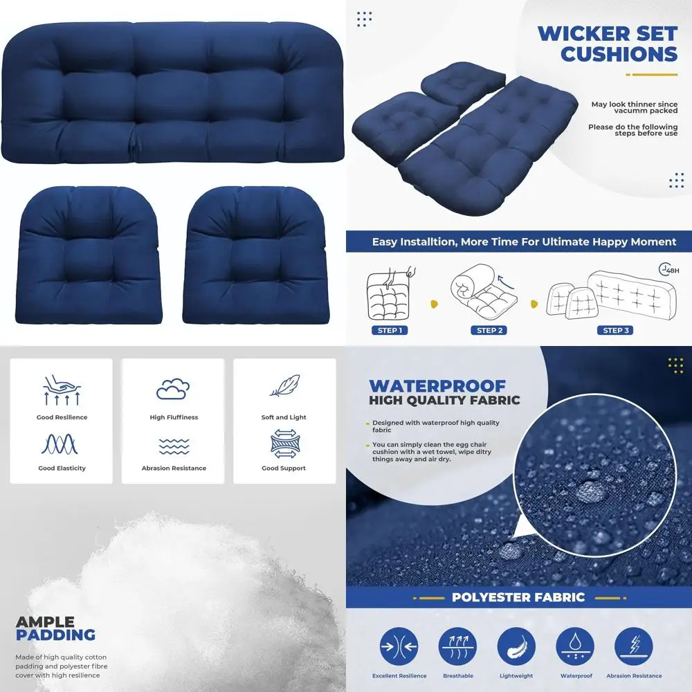 

Синий комплект из 3-х предметов для уличной мебели: подушки для двухместного дивана из ротанга, водонепроницаемые, для садовой мебели.