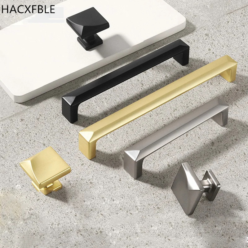 

Minimalist Gold Cabinet Handle Zinc Alloy Square Closet Drawer Cupboard Pulls Black Bathroom Door Knobs Furniture Kitchen Handle