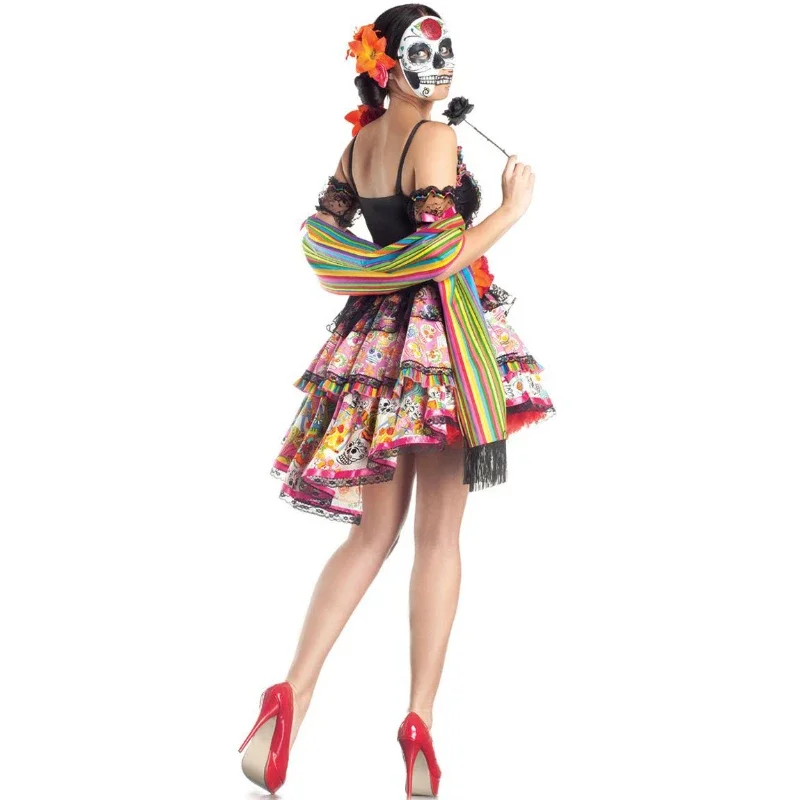 Halloween Printed Skull Skirt Ghost Festival Makeup Party Elves Flower Fairy Dress Dead Day Role Playing Vampire Bride Costume