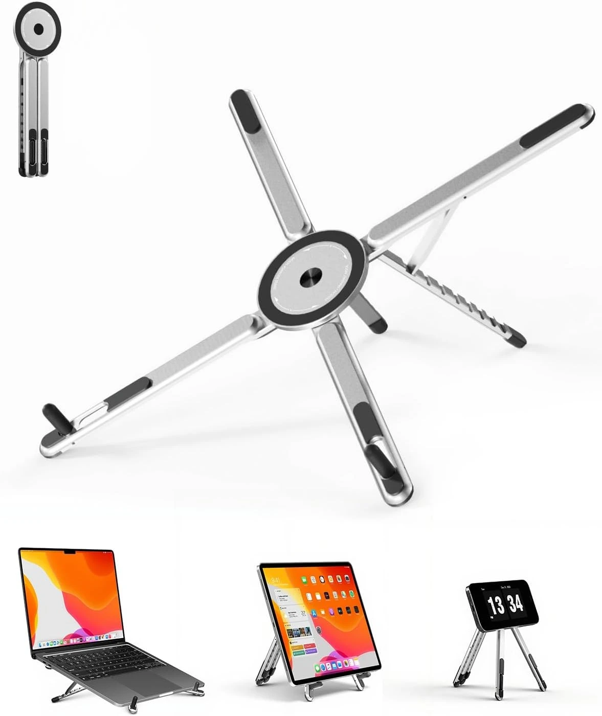 Portable Laptop Stand for Desk, 8-bit Adjustment,Foldable Adjustable Computer Riser with Magnetic Phone IPad Holder,Laptop Stand