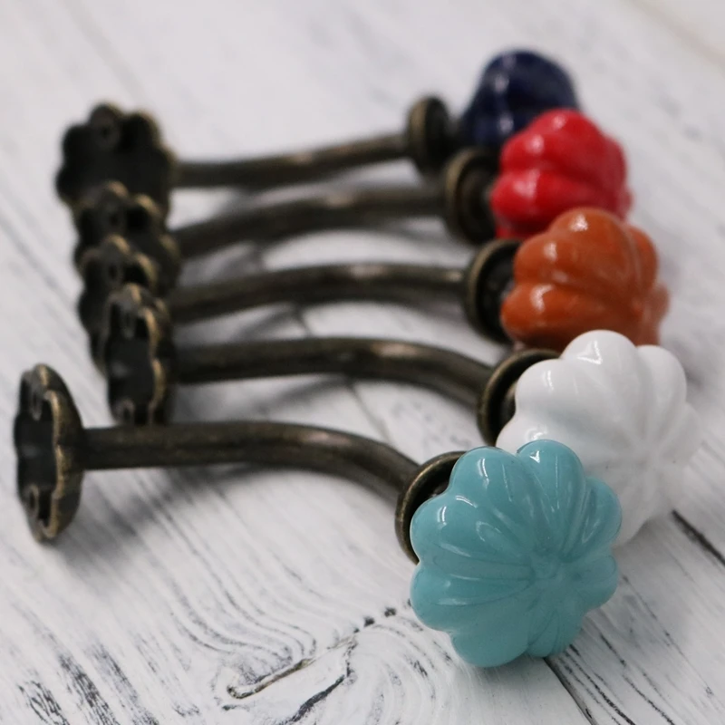 Ceramic Wall Mounted Hooks for Hanging Hats Bags Coat Clothes Hangers Clourful Pumpkin Shape Bathroom Hardware Vintage Keys Rack