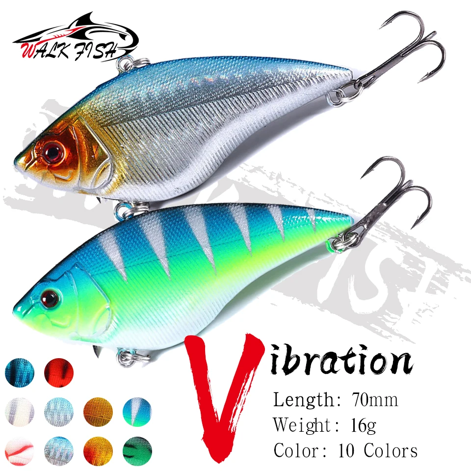 WALK FISH 1 Stück 7cm 16g VIB Angelköder Kunststoff Kunstköder mit Dreifachhaken für Barsch, Hecht, Schleppangeln, Pesca Angelzubehör