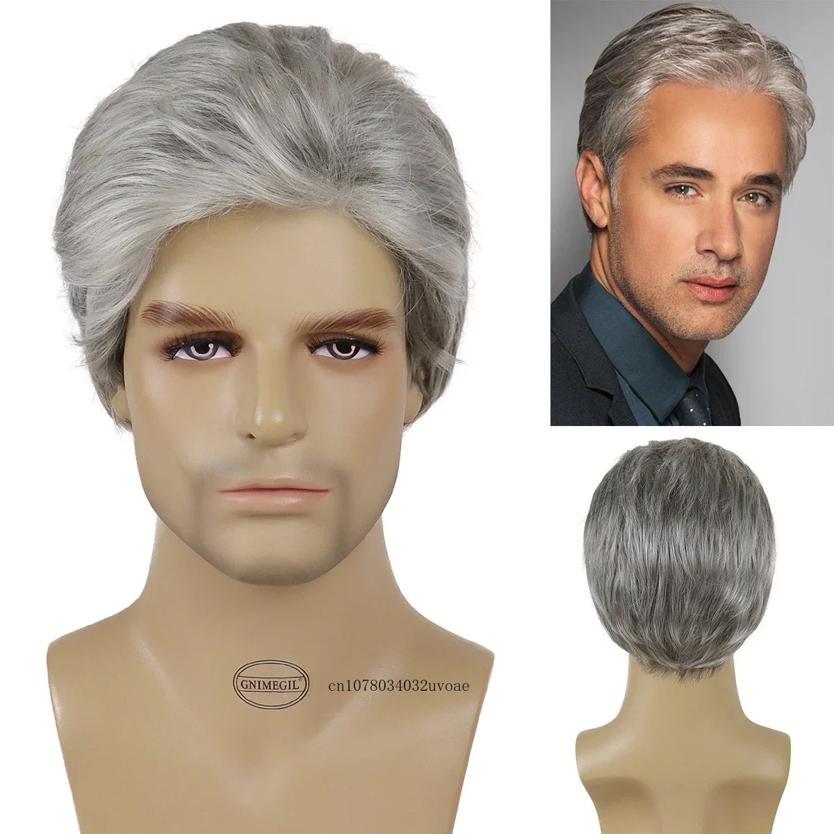 Synthetic Short Haircuts Wigs for Men Gray Color Hair Cosplay Wigs for Old Man Halloween Costume Mix Grey Grandpa Blanche Wigs