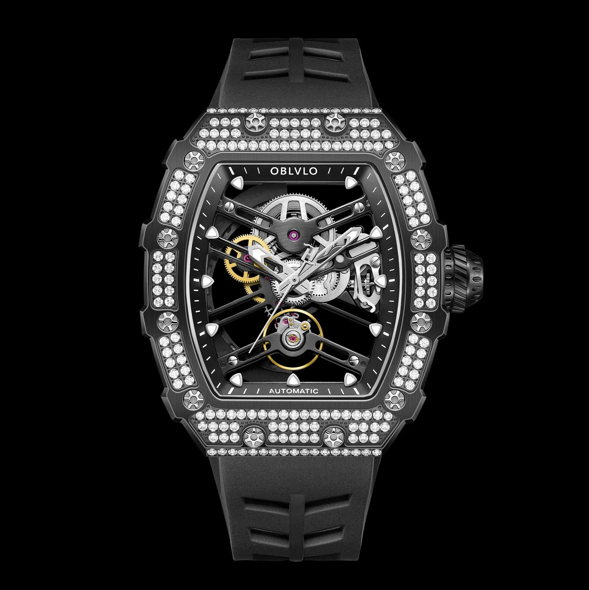 OBLVLO ساعة أوتوماتيكية للرجال 50.8 مللي متر * 43 مللي متر ميكانيكية تونيو ساعة اليد الجوف خارج الهاتفي 50 متر مقاوم للماء الياقوت مضيئة