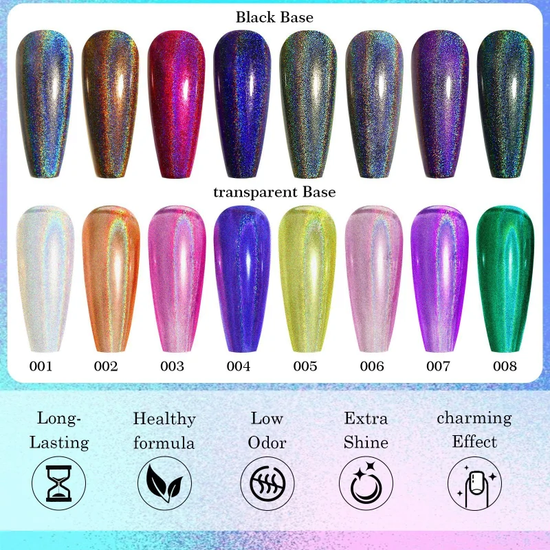 Laser Glitter Nail Polish Seven Color Illusion Laser Nail Polish Holographic Nail Polish Rainbow  3-in-1Water Based Nagel