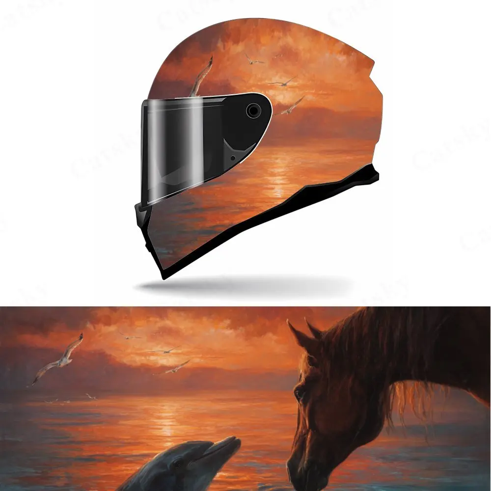 

Sunset Horse - Dolphin Helmet PVC Protective Sticker, Motorcycle Helmet Exterior Decorative Accessory, Waterproof & Self-adhesiv