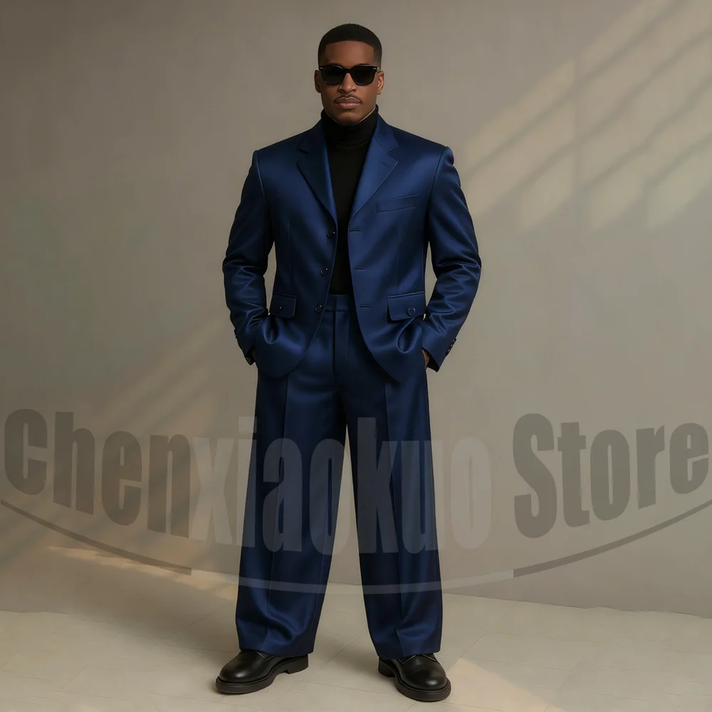 

Мужской атласный костюм большого размера, однобортный костюм с лацканами и вырезом, официальная одежда, модные деловые повседневные костюмы для свадебной вечеринки, комплект из 2 предметов