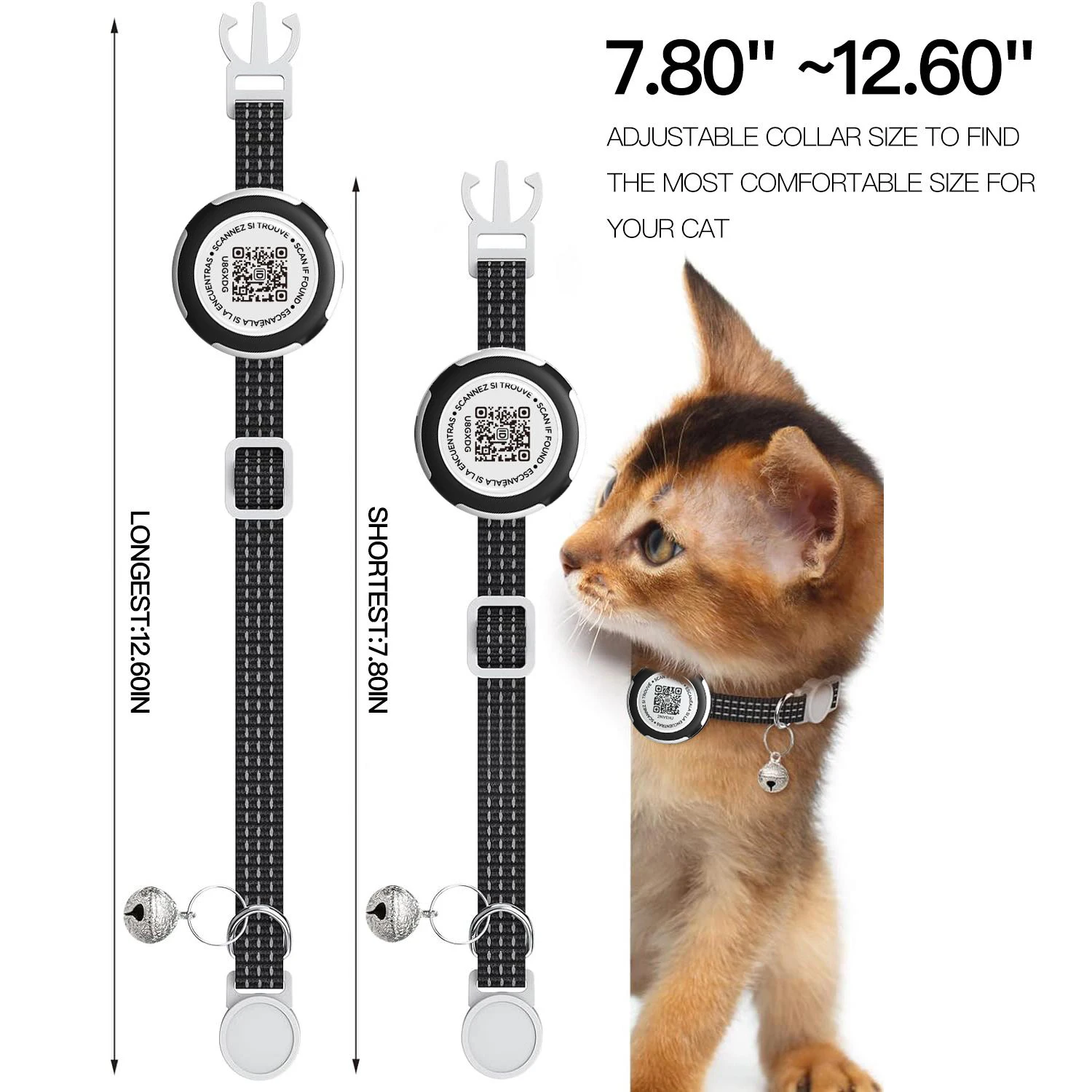 Airtag Cat Collar with QR Tag GPS Tracker Air Tag Case, Dual Protection Reflective  Anti-Loss Kitten Collar for Cats Gatos Puppy