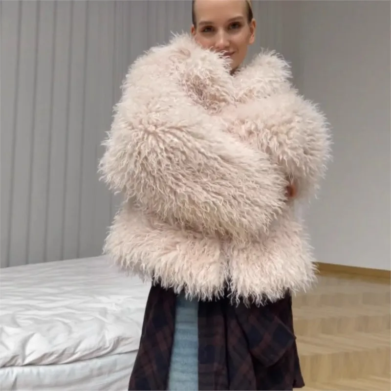 

Fluffy women's fur mixed coat mid-length suit collar