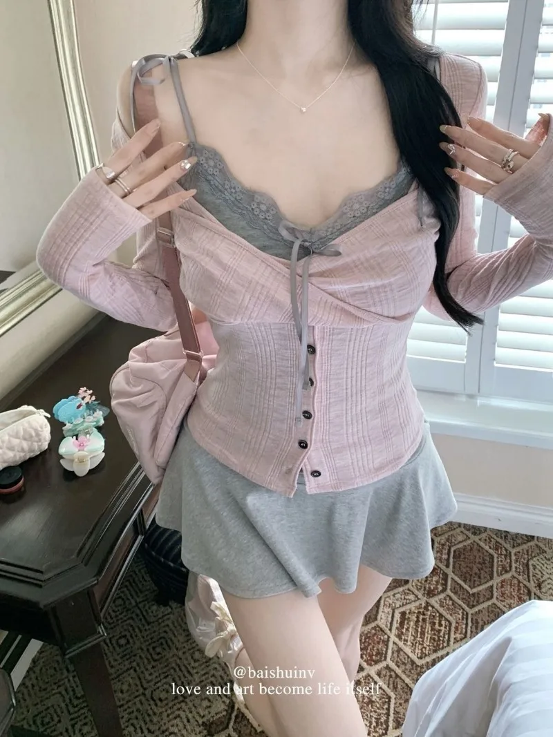 New in Matching Sets 3 Piece Set Korean Style Y2K Skirt Set Two Piece Set Sexy Outfits Women Pink Ladies Outfit Fall Spring view 2